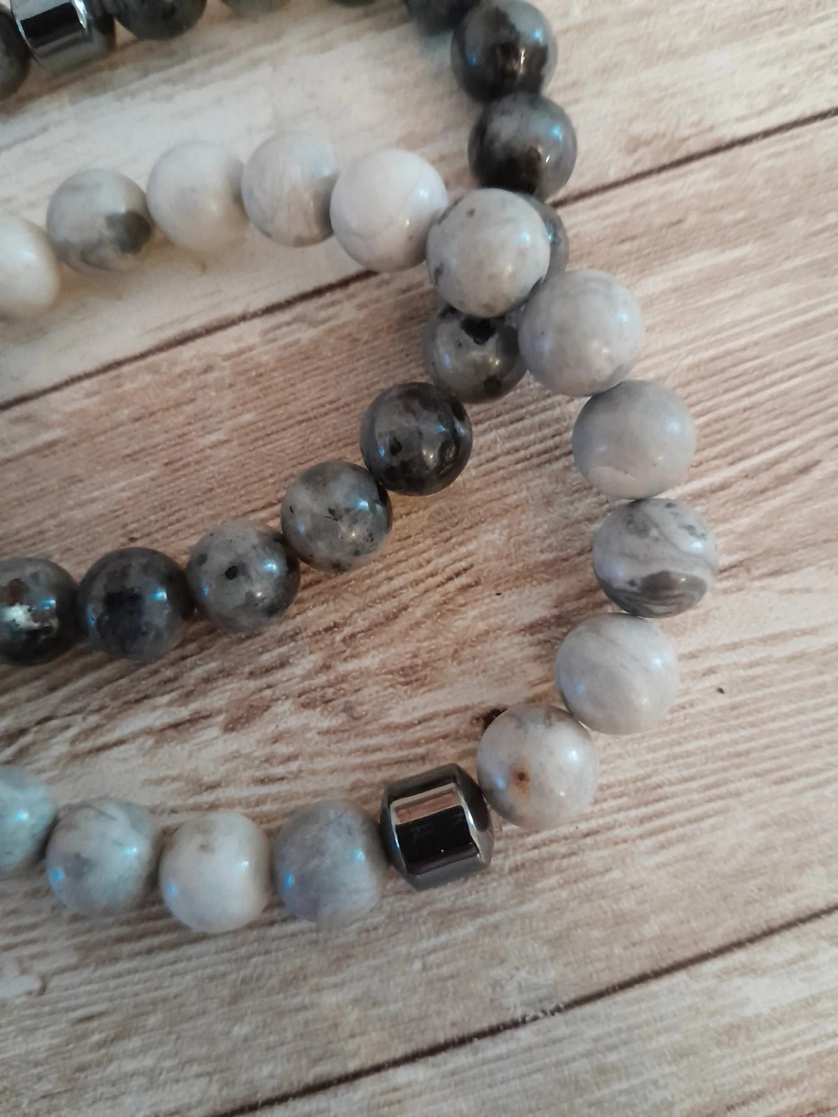 Lote de 2 pulseiras, imitação de pedras, pretas e cinzentas – photo 3